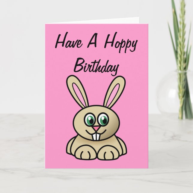 Cute Cartoon Rabbit - Have A Hoppy Birthday Card (Front)