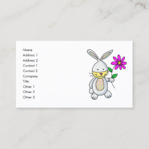 Cute Cartoon Rabbit Holding Flower Name Card