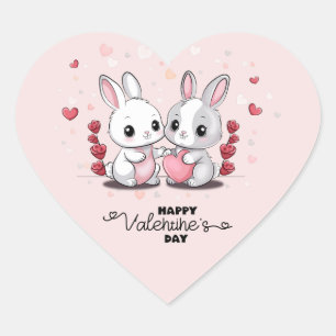 Cute Cartoon Rabbit Lovers Heart Valentine’s Day Sticker