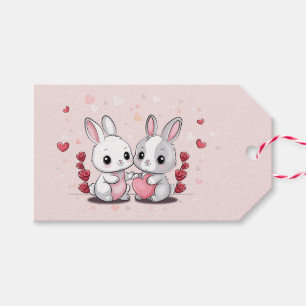 Cute Cartoon Rabbit Lovers Hearts Valentine’s Day Gift Tags