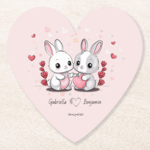 Cute Cartoon Rabbit Lovers Hearts Valentine’s Day Paper Coaster