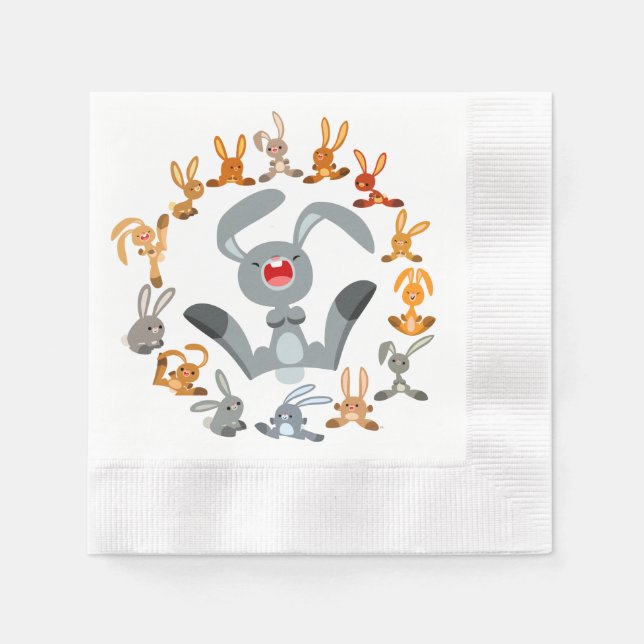 Cute Cartoon Rabbits Mandala Paper Napkins (Front)