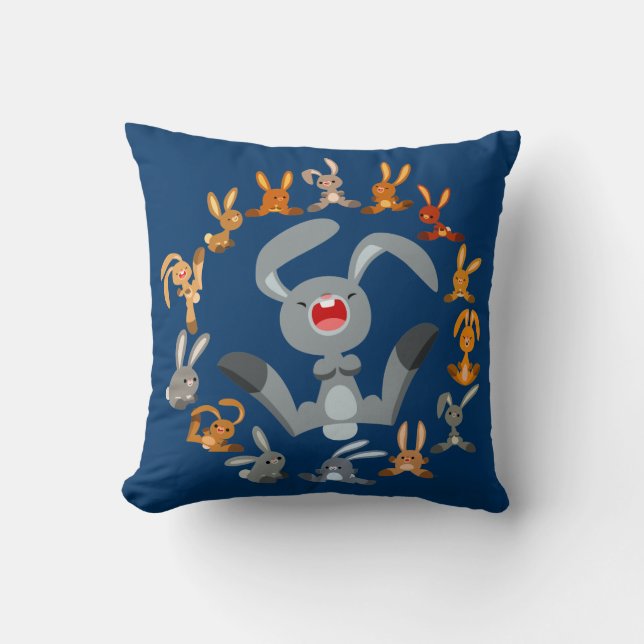 Cute Cartoon Rabbits Mandala Pillow (Front)
