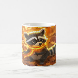 cute cartoon raccoon in an autumn setting coffee mug