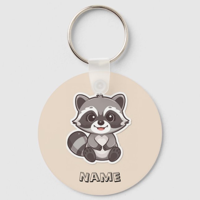 Cute Cartoon Racoon Custom Keychain (Front)