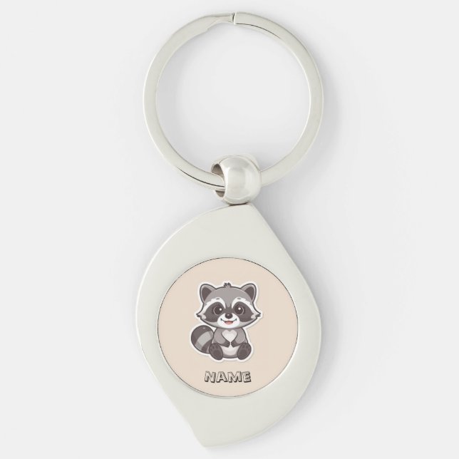 Cute Cartoon Racoon Custom Keychain (Front)