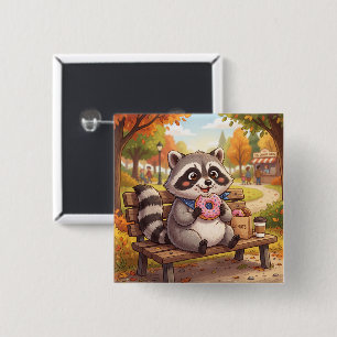 Cute Cartoon Racoon Eating Strawberry Doughnut 15 Cm Square Badge
