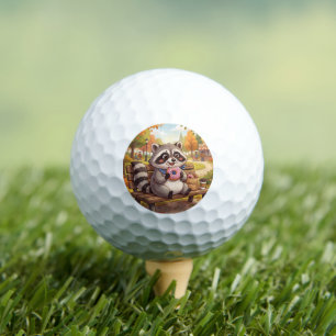 Cute Cartoon Racoon Eating Strawberry Doughnut  Golf Balls
