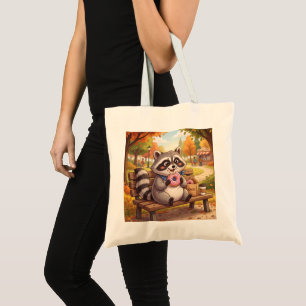 Cute Cartoon Racoon Eating Strawberry Doughnut Tote Bag