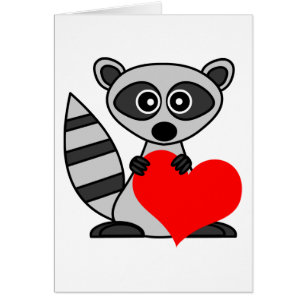 Cute Cartoon Racoon Holding Heart