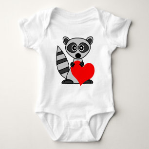 Cute Cartoon Racoon Holding Heart Baby Bodysuit