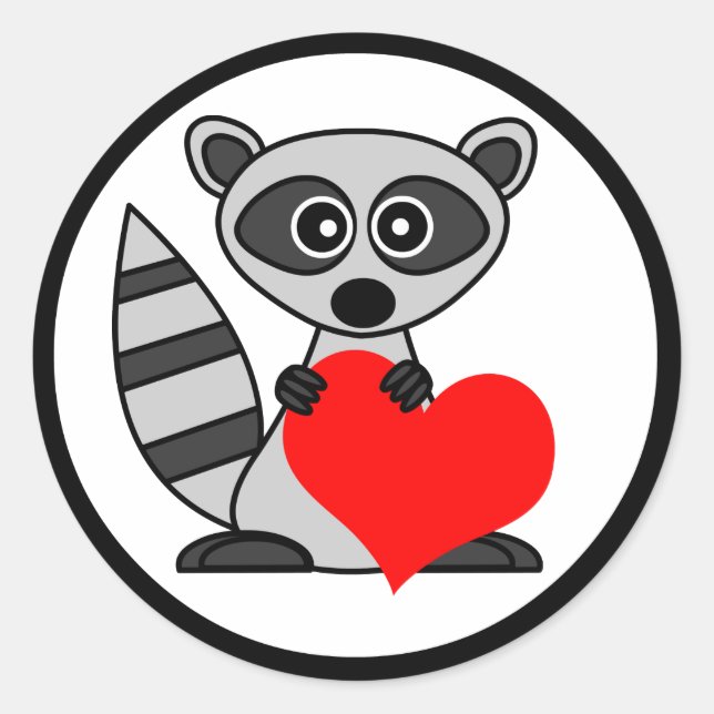 Cute Cartoon Racoon Holding Heart Classic Round Sticker (Front)