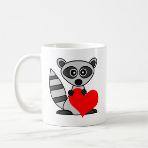 Cute Cartoon Racoon Holding Heart Coffee Mug
