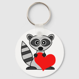 Cute Cartoon Racoon Holding Heart Key Ring