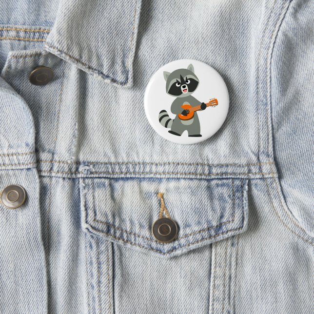 Cute Cartoon Racoon Playing Banjo 6 Cm Round Badge (In Situ)