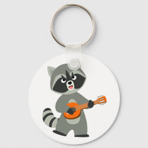 Cute Cartoon Racoon Playing Banjo Key Ring