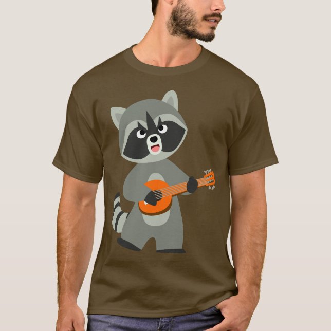 Cute Cartoon Racoon Playing Banjo T-Shirt (Front)