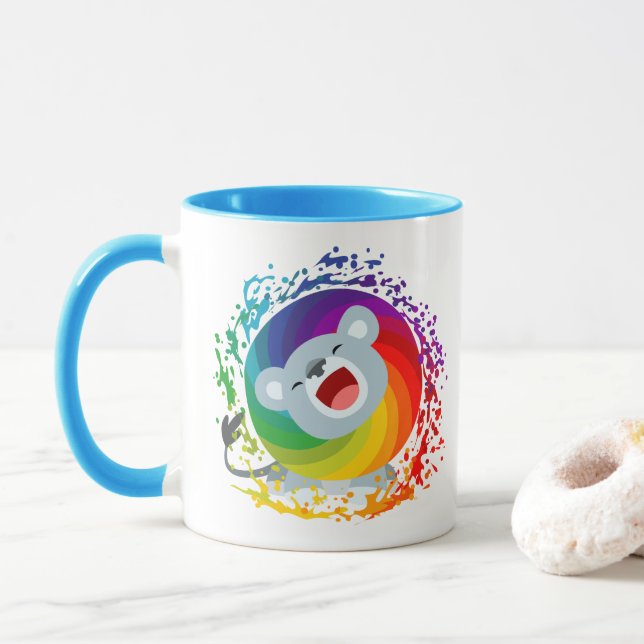 Cute Cartoon Rainbow White Lion Mug (With Donut)