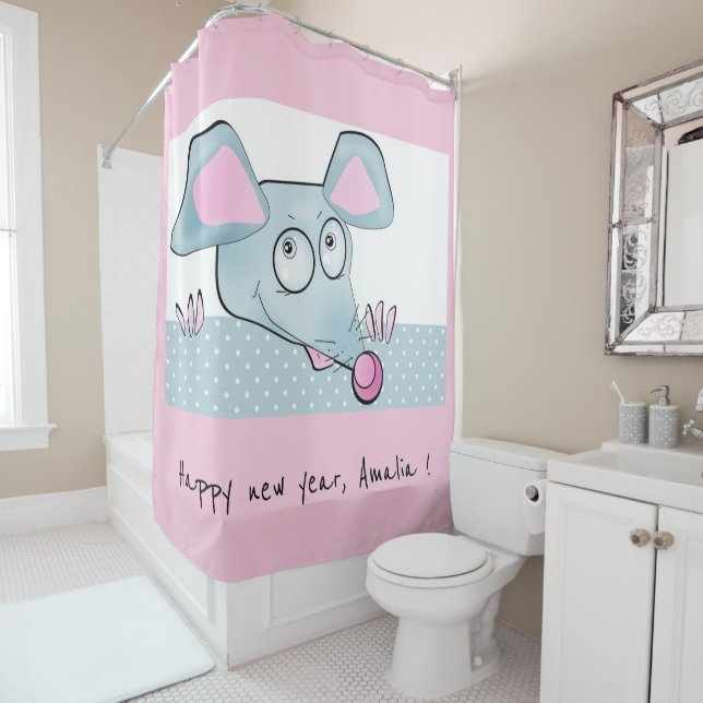 Cute cartoon rat mouse New Year 2020 symbol kids c Shower Curtain (In Situ)