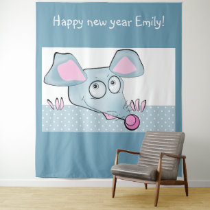 Cute cartoon rat mouse New Year 2020 symbol kids c Tapestry