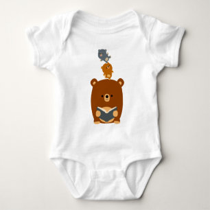 Cute Cartoon Reading Bear and Cubs Baby Creeper