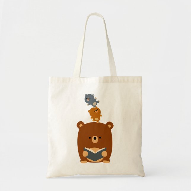 Cute Cartoon Reading Bear and Cubs Bag (Front)