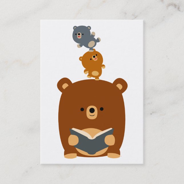 Cute Cartoon Reading Bear and Cubs Business Card (Front)