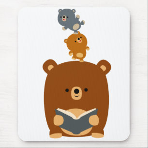 Cute Cartoon Reading Bear and Cubs Mousepad