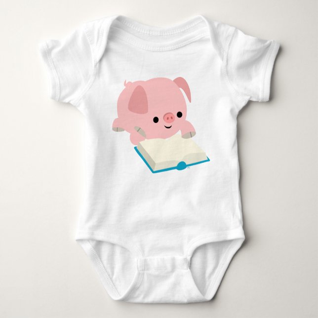 Cute Cartoon Reading Piglet  Baby Apprel Baby Bodysuit (Front)