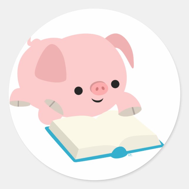 Cute Cartoon Reading Piglet  Sticker (Front)