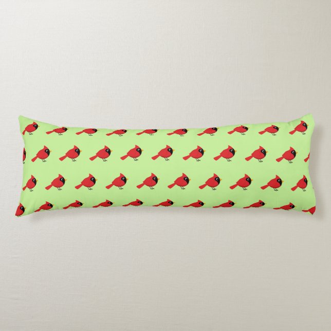 Cute Cartoon Red Cardinal with Flowers Body Cushion (Front)