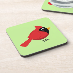 Cute Cartoon Red Cardinal with Flowers Coaster