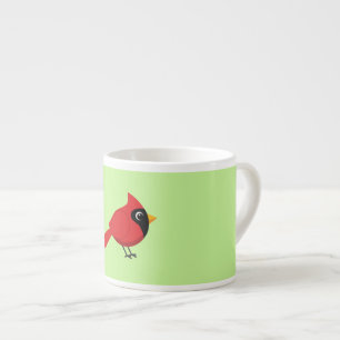 Cute Cartoon Red Cardinal with Flowers Espresso Cup