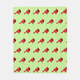 Cute Cartoon Red Cardinal with Flowers Fleece Blanket