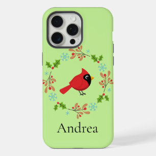 Cute Cartoon Red Cardinal with Flowers iPhone 15 Pro Max Case