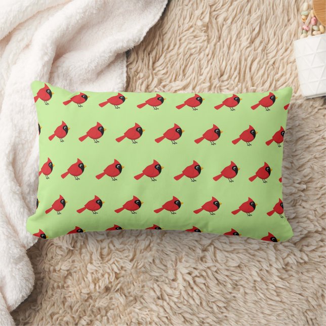 Cute Cartoon Red Cardinal with Flowers Lumbar Cushion (Blanket)