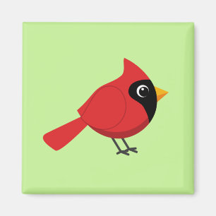Cute Cartoon Red Cardinal with Flowers Magnet