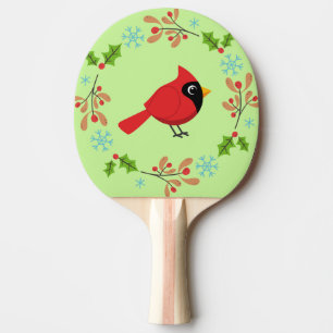 Cute Cartoon Red Cardinal with Flowers Ping Pong Paddle