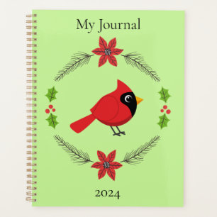 Cute Cartoon Red Cardinal with Flowers Planner