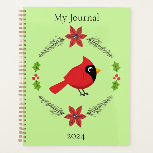 Cute Cartoon Red Cardinal with Flowers Planner (Front)