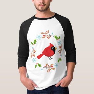 Cute Cartoon Red Cardinal with Flowers T-Shirt