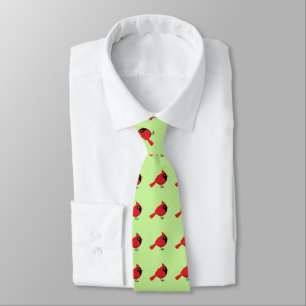 Cute Cartoon Red Cardinal with Flowers Tie