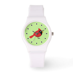 Cute Cartoon Red Cardinal with Flowers Watch