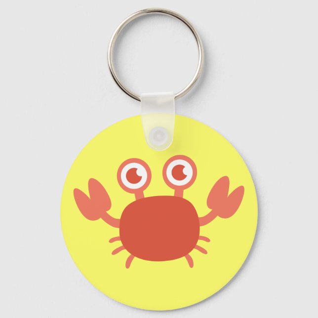 Cute Cartoon Red Crab with Bubbles Background Key Ring (Front)
