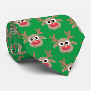 Cute Cartoon Reindeer Christmas Fun Green Tie
