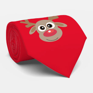 Cute Cartoon Reindeer Christmas Fun Red Tie