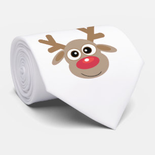 Cute Cartoon Reindeer Christmas Fun White Tie