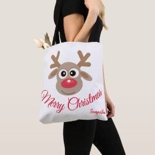 Cute Cartoon Reindeer Christmas Fun White Tote Bag