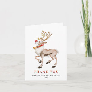 Cute Cartoon Reindeer Christmas Greeting Holiday Thank You Card