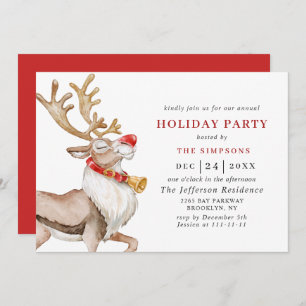 Cute Cartoon Reindeer Christmas Holiday Party Invitation